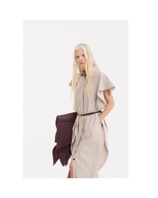 Julia Allert Natural Neutrals Draped Faux Leather Shirt Dress –