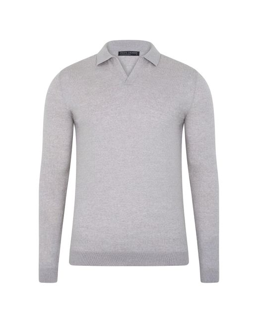 Paul James Knitwear Gray S Ultra Fine Merino Pedro Buttonless Polo Shirt for men