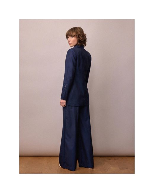 Amanda Thompson Couture Blue Toni Suit Jacket & Pinstripe Italian Wool