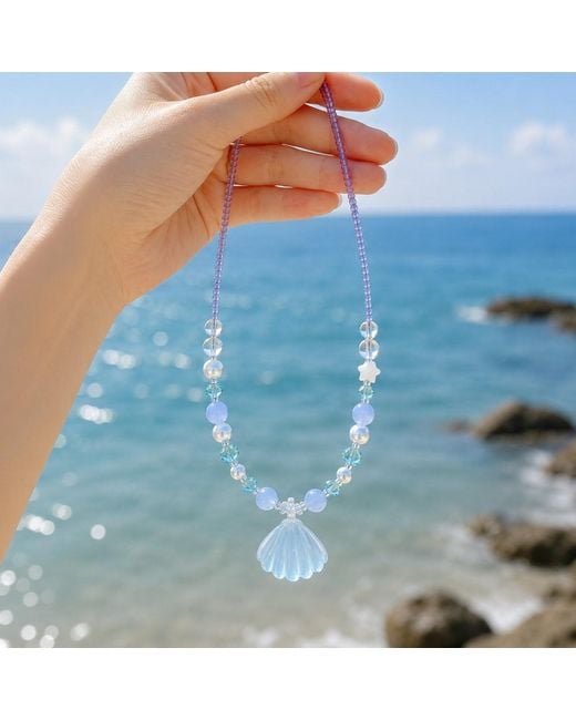 Ormiro Blue Venus Aquamarine Shell Beaded Necklace