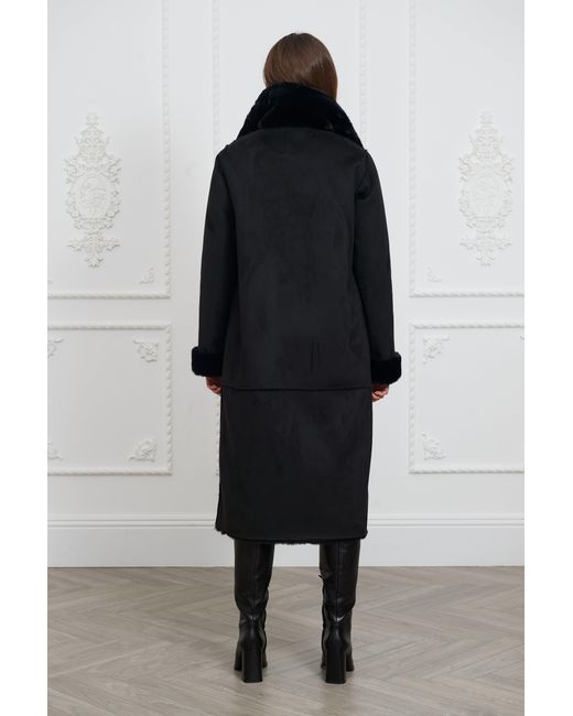ISSY LONDON Black Nicole Maxi Coat Vegan Faux Shearling Jet