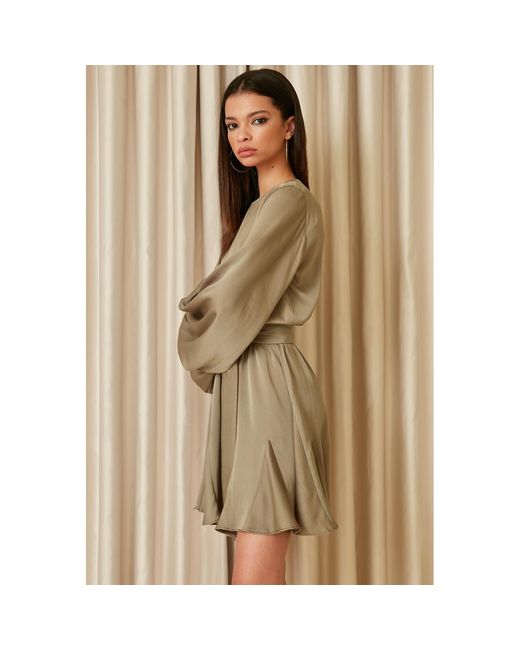 Urban Touch Green Neutrals Long Sleeve Pleated Skater Dress