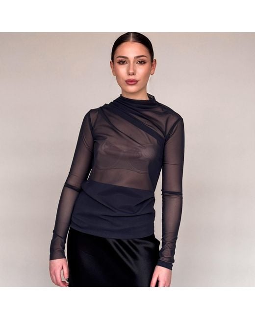 concept A trois Black Tulle Blouse