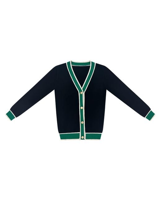 Roch Perel Blue Trimmed V Neck Cardigan