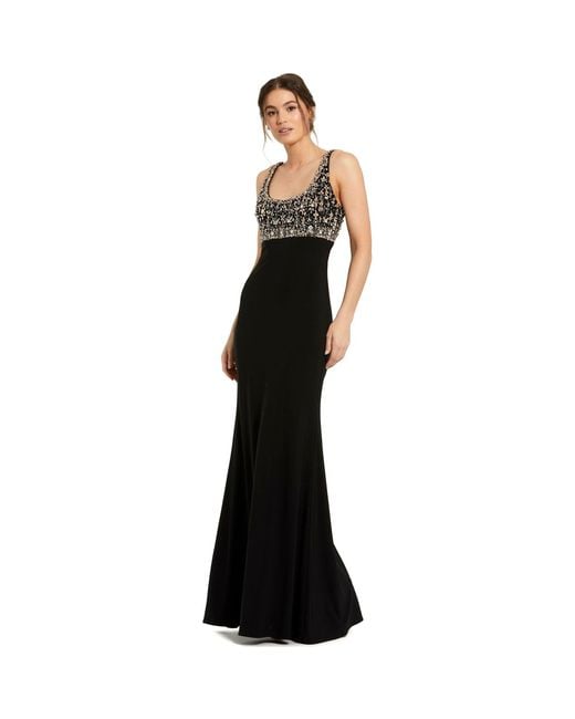 Mac Duggal Black Sleeveless Scoop Neck Embellished Jersey Gown
