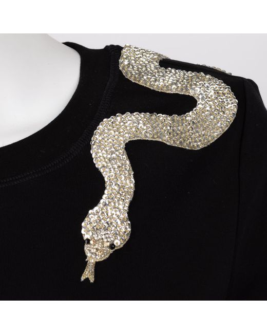 House of Laines London Black Laines Couture Embellished Shoulder Snake T-Shirt