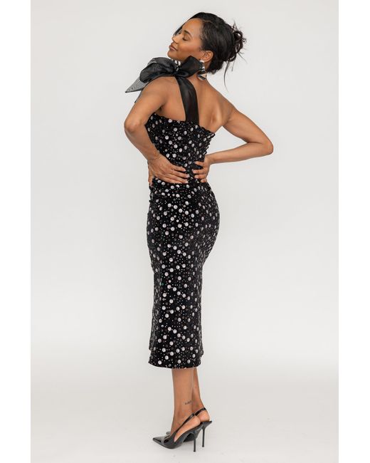 Zetaye Black Lydia Sequin One Shoulder Bow Dress