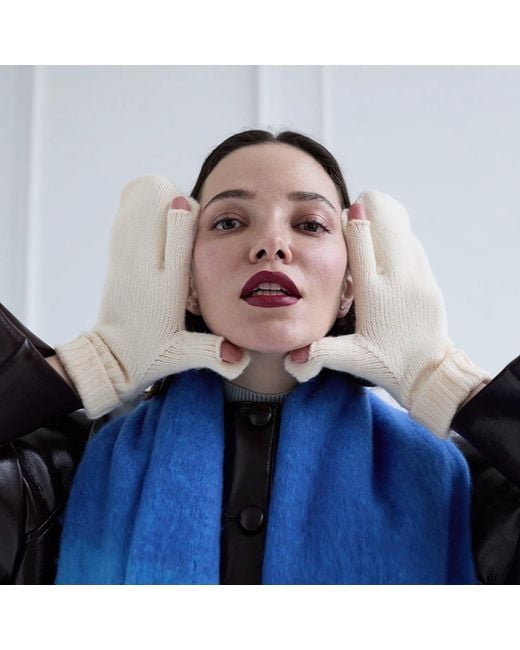 London Atelier Byproduct White Neutrals Soft Two Finger Knitted Mitten Gloves