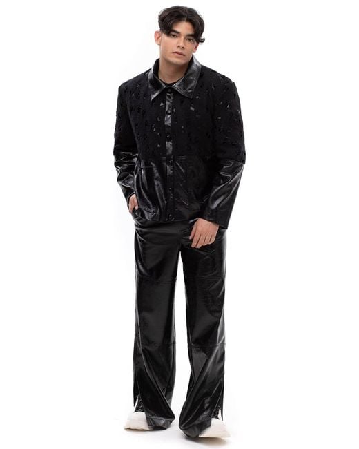 Maison Bogomil Black Cut Flow – Leather Trousers With Slits & Hem Openings for men