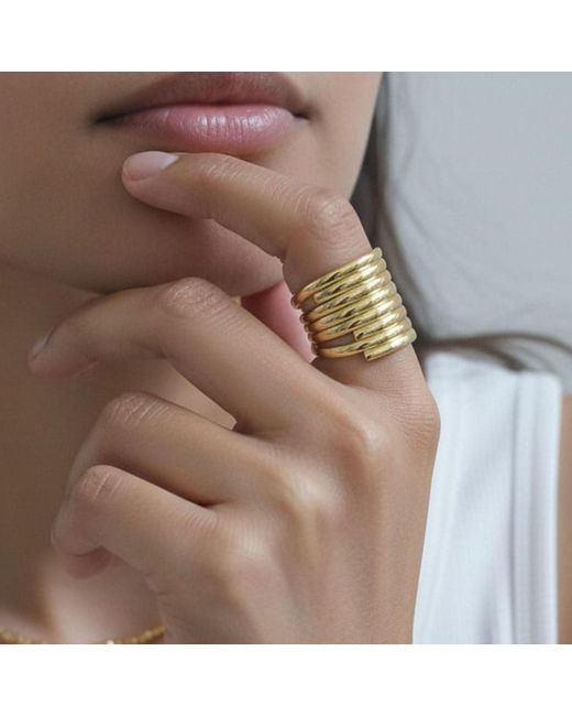 Uchi and Soto Metallic Kin Layered Statement Ring