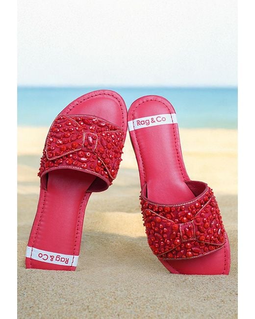 Rag & Co Red Pipa Big Bow Beaded Flats