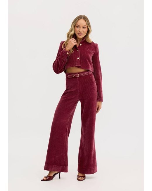 Why Mary Red Odessa Stretch Corduroy High Waisted Pants