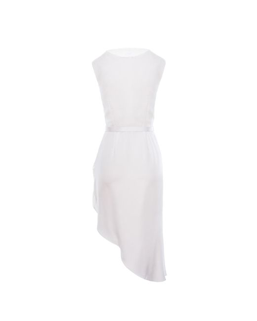 AVENUE No.29 White Cowl Neckline Asymmetric Viscose Midi Dress