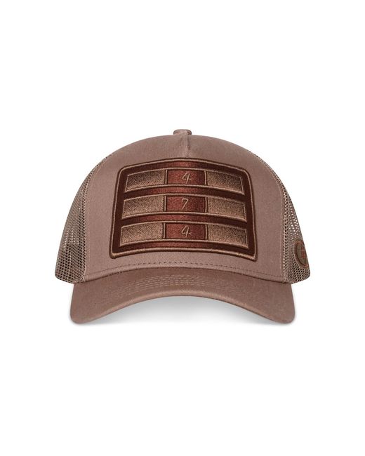 474 co Brown Neutrals 474 Bars Embroidered Trucker Label Hat for men
