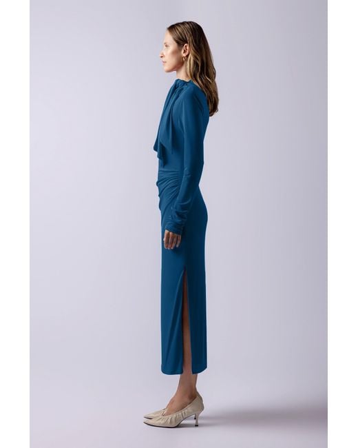 Lendrop Studios Blue Yuna Tie Neck Midi Dress