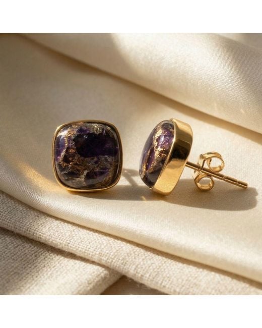 Harfi Metallic Amethyst February Birthstone Vermeil Stud Earrings