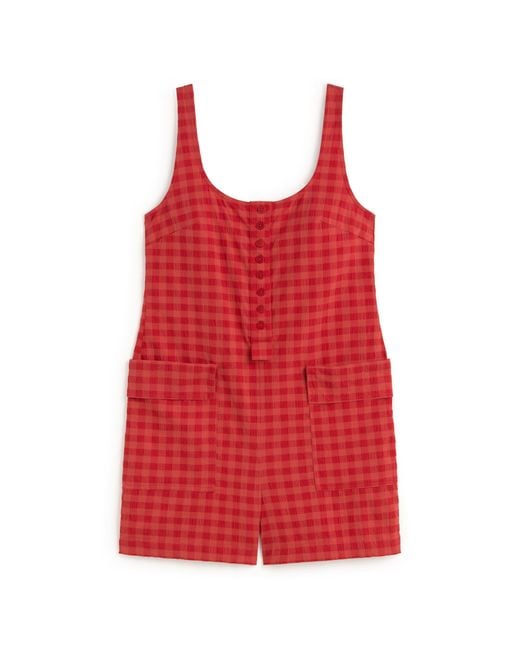 Thinking Mu Red Maud Seersucker Jumpsuit