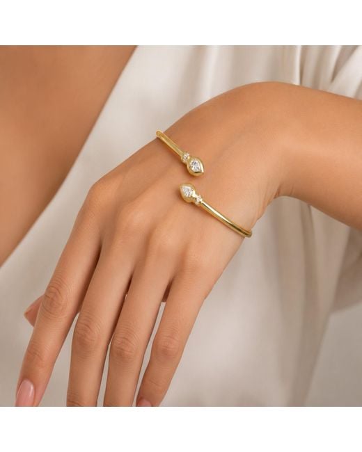 Artisan Metallic 14K Pear Diamond Open Cuff Bangle Bracelet