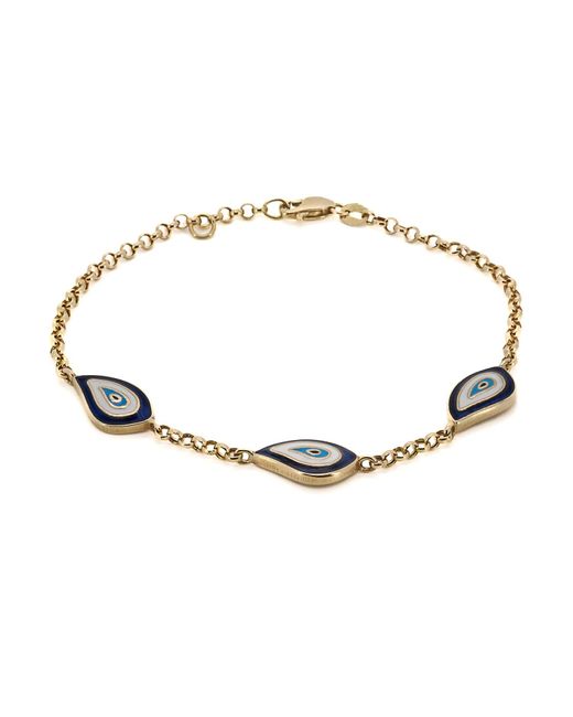 Ebru Jewelry Metallic Teardrop Evil Eye Solid Gold Fine Bracelet