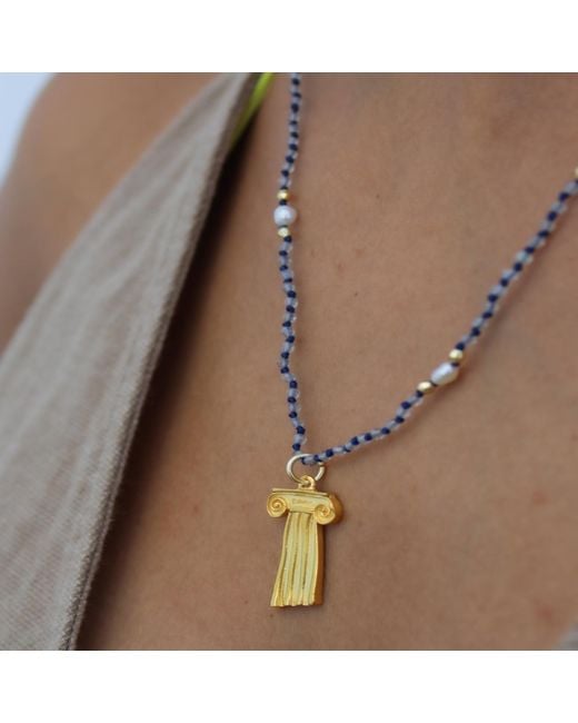 1610Istanbul Metallic Ionic Column Pearl Gemstones Necklace