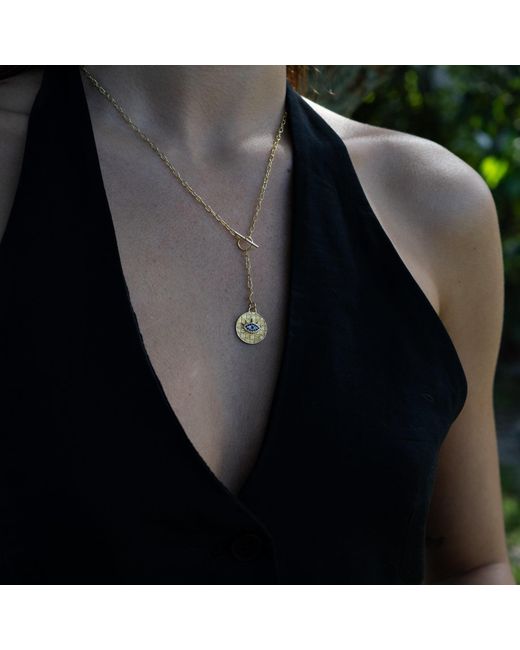 Ebru Jewelry Metallic Sapphire Guardian Evil Eye Lariat Necklace