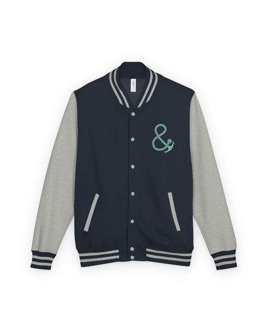 Anchor and Crew Blue Heather Set Point Social Volleyball Club League Cotton Varsity Letterman for men