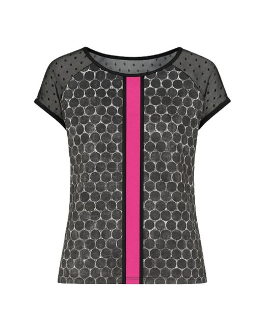 Conquista Gray Chic Printed Viscose Front Jersey Top With Contrasting Back & Mesh Shoulders