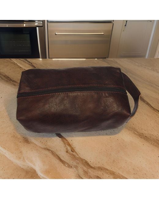 Berber Leather Black Leather Wash Bag for men