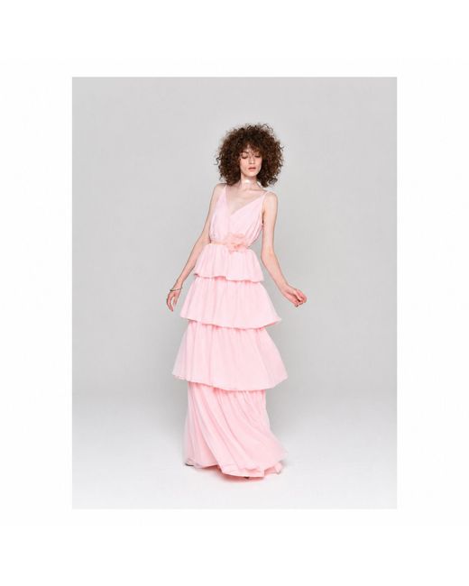 NEVA Pink Althea Tiered Tulle Occasion Maxi Dress