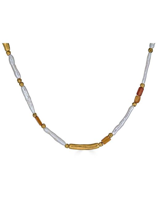 Loni Paul Jewelry Metallic Neutrals Biwa Pearl & Garnet Necklace