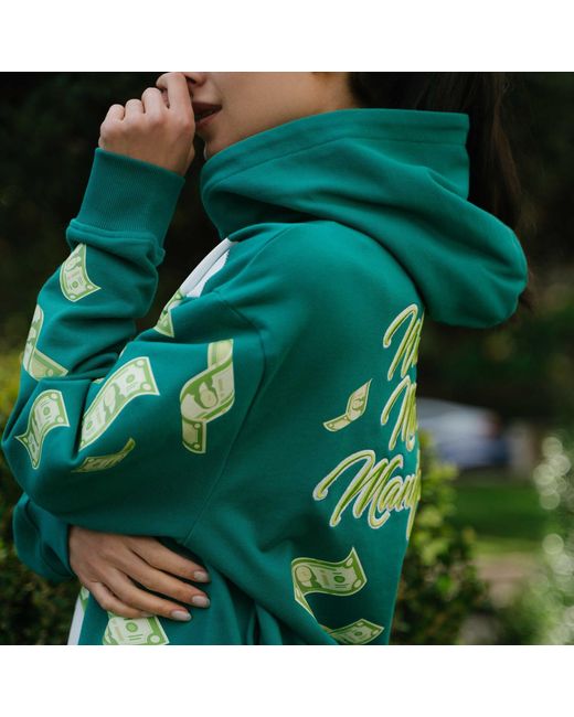 Miracles Manifester Green Manifestation Embroidered Hoodie With Rhinestone Design