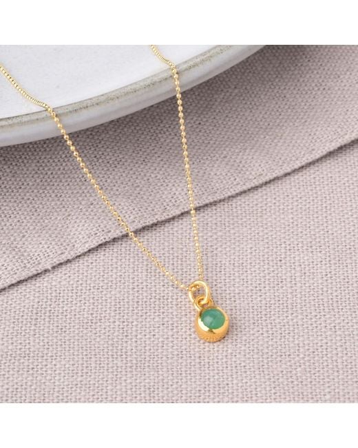 Nellou Jewellery Metallic Gem Dot Birthstone Necklace May Chrysoprase Plated Sterling