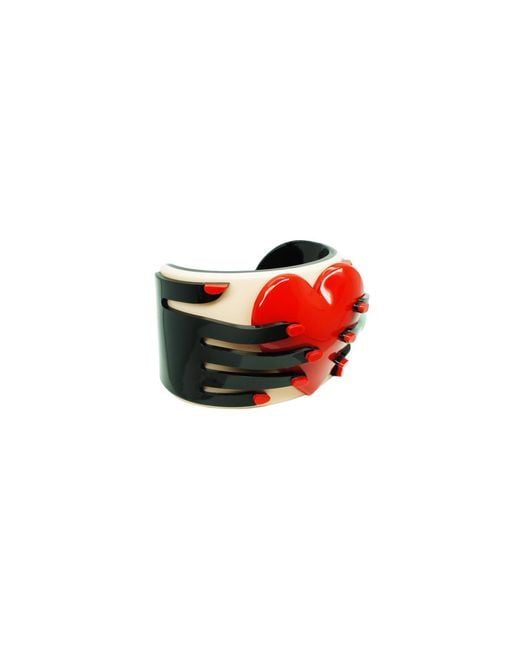 Gissa Bicalho Black Acrylic Handmade Bracelet Hands & Heart & Rose