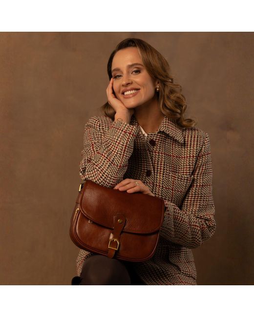 Time Resistance Brown Leather Saddle Bag