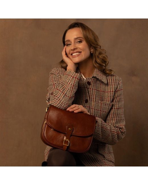 Time Resistance Brown Leather Saddle Bag