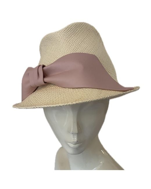 Misa Harada Millinery Pink Sandy Off- Panama Straw Hat