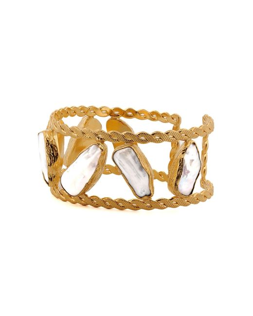 Ebru Jewelry Metallic Majestic & Pearl Cuff Bracelet