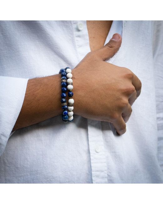 Ebru Jewelry Blue Inner Power Lapis & Howlite Beaded Bracelet Set for men