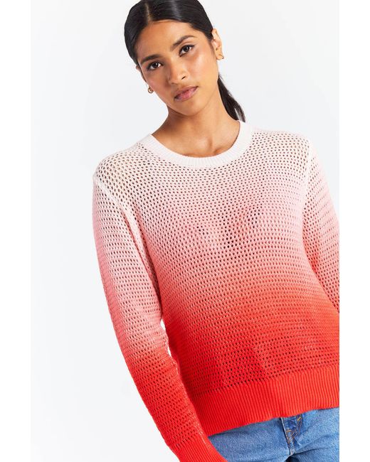 Brodie Cashmere Red Mesh Dip Dye Crew