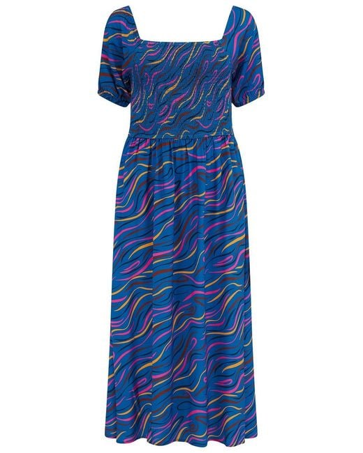 Sugarhill Blue Jolene Shirred Midi Dress Bright, Jazz Waves