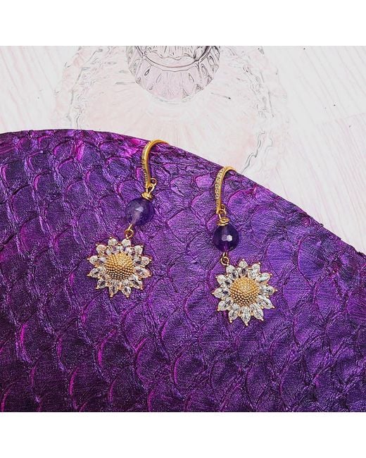 Farra Metallic Amethyst With Daisy Dangle Earrings