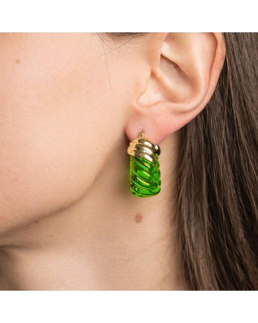 Gold & Honey Yellow Peridot Rope Shrimp Lucite Birthstone Hoop Earrings