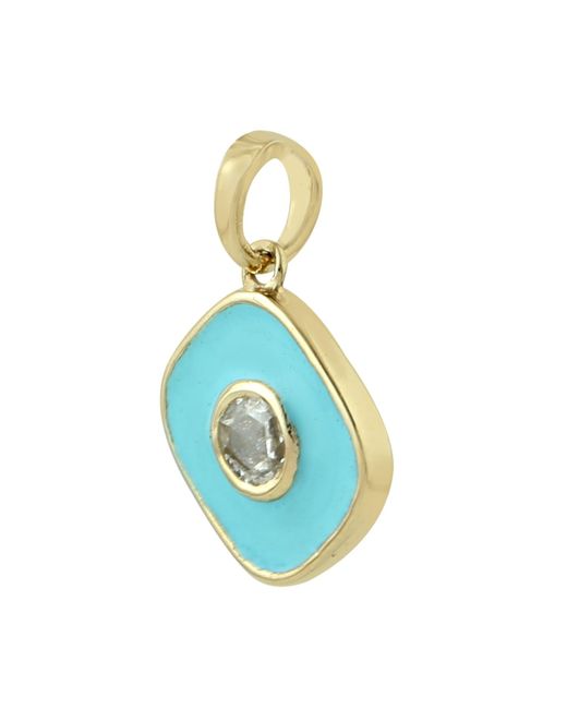 Artisan Blue 14k Yellow Gold In Bezel Set Round Diamond Mini Enamel Charm Pendant
