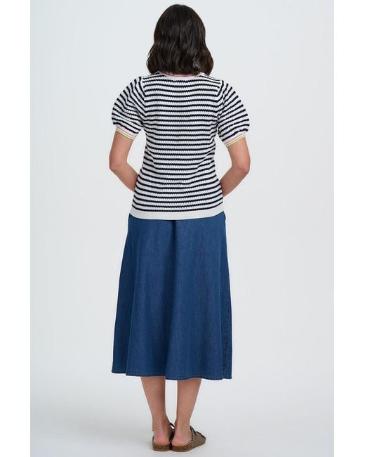 Sugarhill Black Coraline Knit Top Off, Nautical Stripe