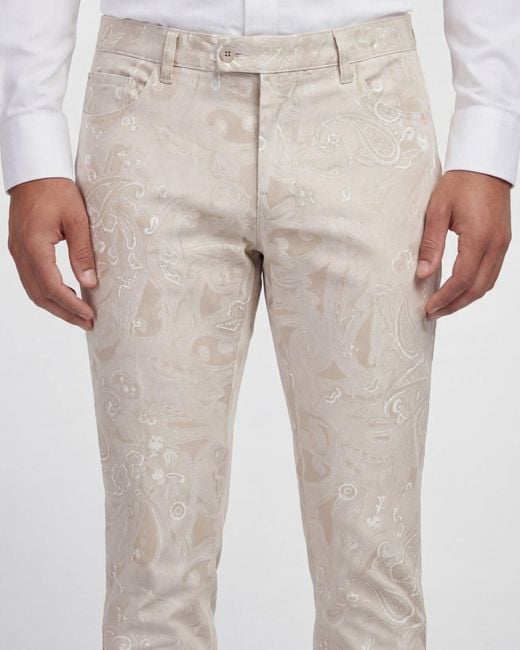 Lords of Harlech Natural Neutrals Jack Paisley Explosion Ivory Flat Front Pant for men