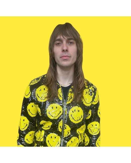 Any Old Iron Yellow Smiley Reversible Sequin Bomber Jacket for men