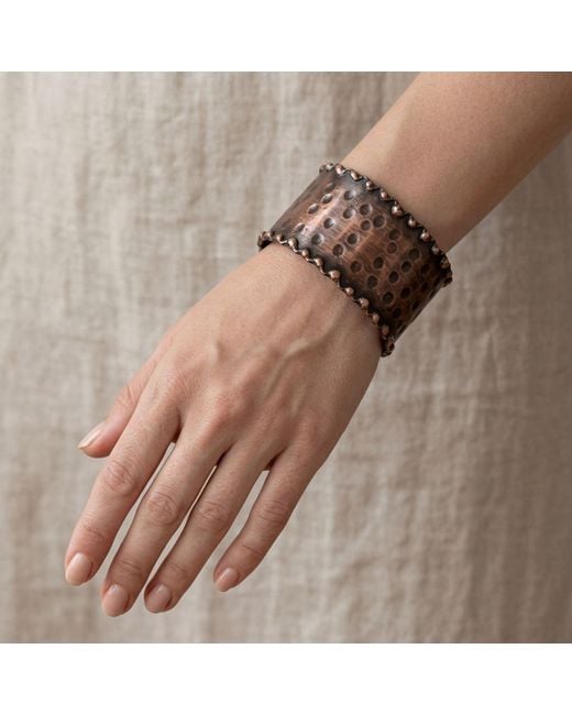 Anatoliacraft Brown Antiqued Hammered Copper Wide Cuff Bracelet