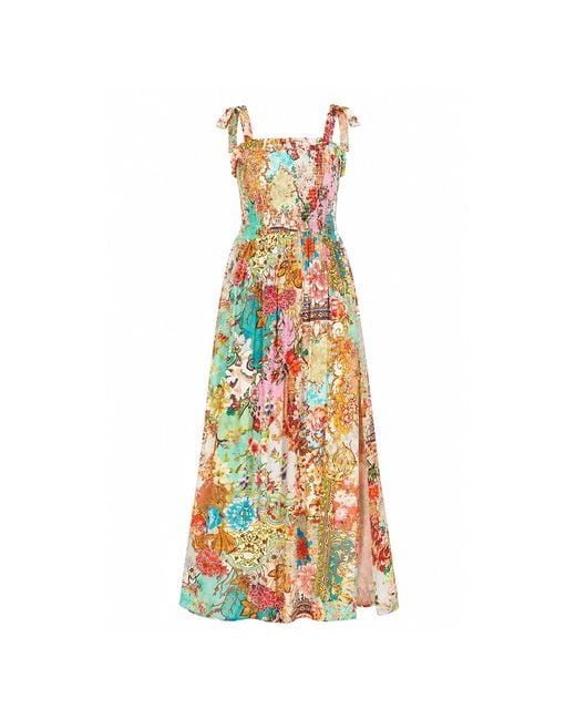 Yumi' White Multicolour Patchwork Split Hem Maxi Dress With Tie Straps