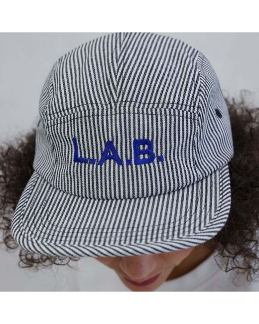 London Atelier Byproduct Gray Lab Striped Embroidery Logo Hat