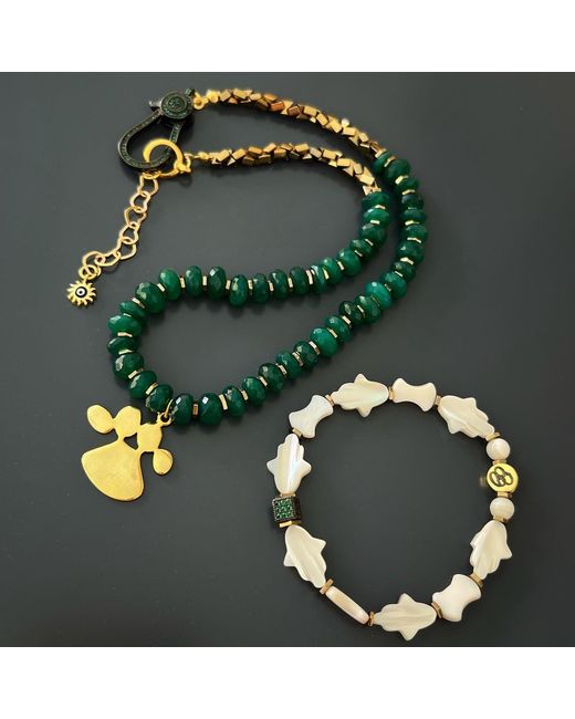Ebru Jewelry Metallic Pearl Hamsa Hand Bracelet